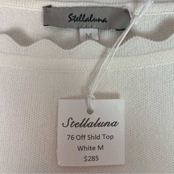 Stellaluna Knit Off Shoulder Sweater Womens Medium Ivory Raised 3D Floral NWT - Picture 7 of 12